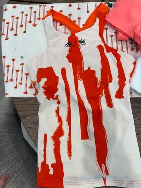 adidas White and Orange Graphic Racerback Tank